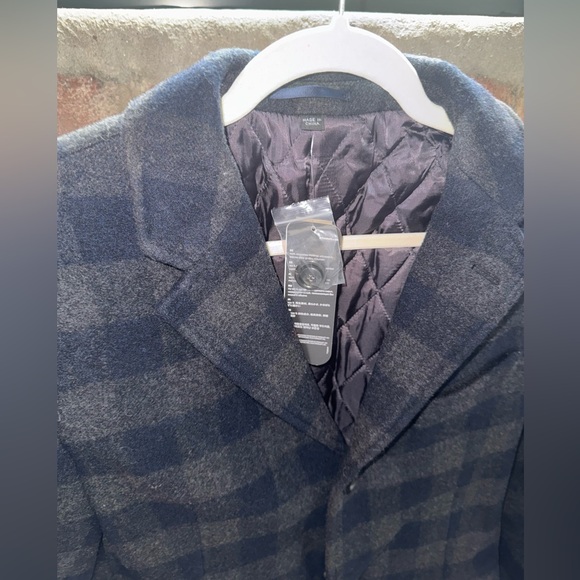 NWT J CREW Navy Gray Plaid Coat Ludlow Topcoat In Wool Blend 39R - Picture 7 of 7
